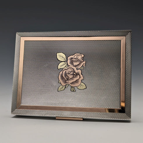 1949 British Vintage Sterling Silver Rose Decoration Cigarette Case 101g JHC