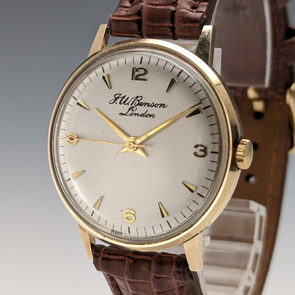 1970 British Vintage JW Benson K9 solid gold case men's watch in good working order