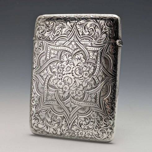 1898 British Antique Sterling Silver Card Case 75g Saunders and Shepherd