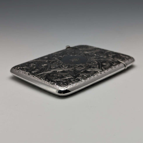 1898 British Antique Sterling Silver Card Case 75g Saunders and Shepherd