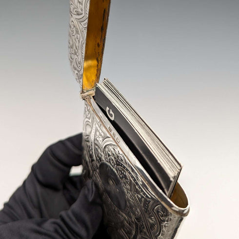 1898 British Antique Sterling Silver Card Case 75g Saunders and Shepherd
