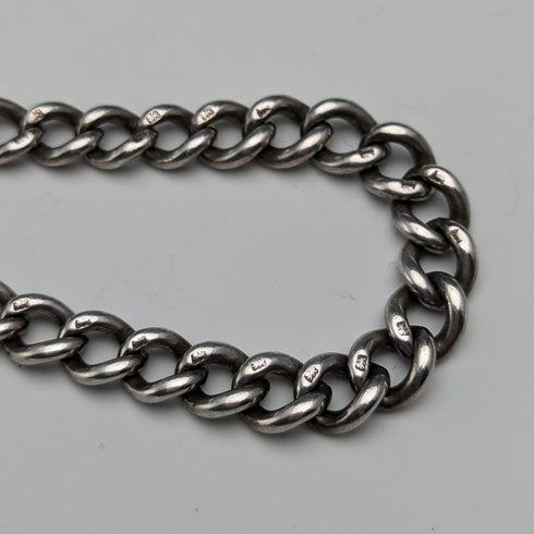 1900年頃 英国アンティーク 純銀製アルバートチェーン 29g 純銀ライオンフォブ