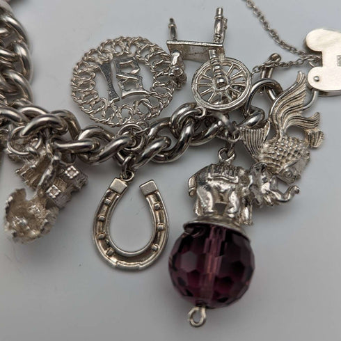 British vintage sterling silver charm bracelet 100g