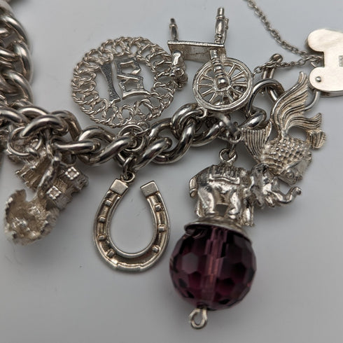 British vintage sterling silver charm bracelet 100g