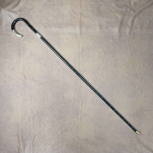 約 1910 年英國古董女士手杖,弧形手柄,純銀裝飾,83 厘米