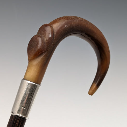 1911 British Antique Ladies Cane Horn Handle Sterling Silver Decoration 92cm