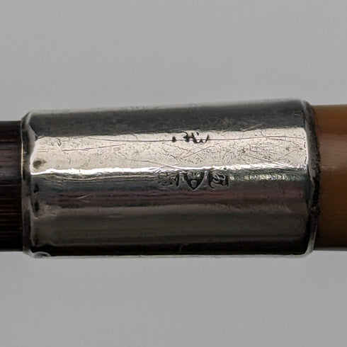 1911 British Antique Ladies Cane Horn Handle Sterling Silver Decoration 92cm