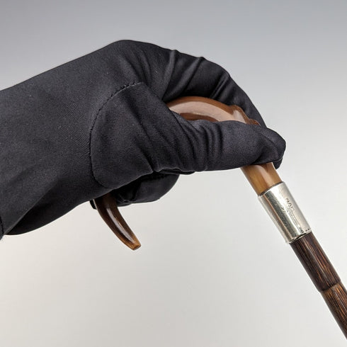 1911 British Antique Ladies Cane Horn Handle Sterling Silver Decoration 92cm