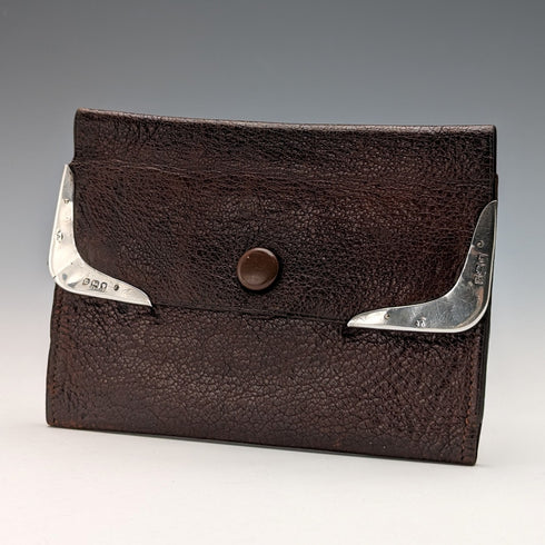1917 年英國古董純銀裝飾皮革皮夾零皮夾 Frederwick Wilson