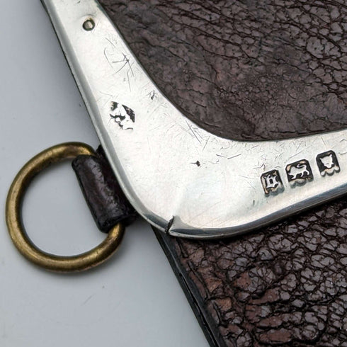 1917 British Antique Sterling Silver Decorated Leather Purse Coin Purse Frederwick Wilson