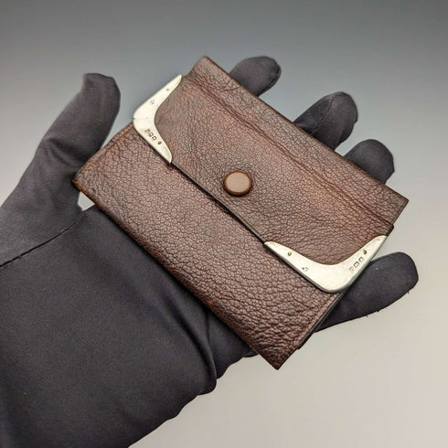 1917 British Antique Sterling Silver Decorated Leather Purse Coin Purse Frederwick Wilson
