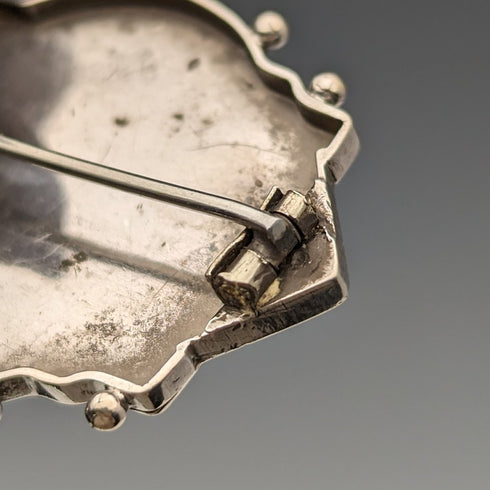 British antique silver flower and bird design brooch