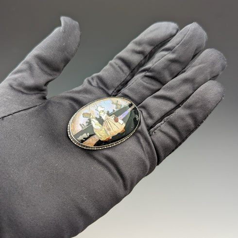 アンティーク 蝶の羽によるオランダ風景 シルバー製ブローチ