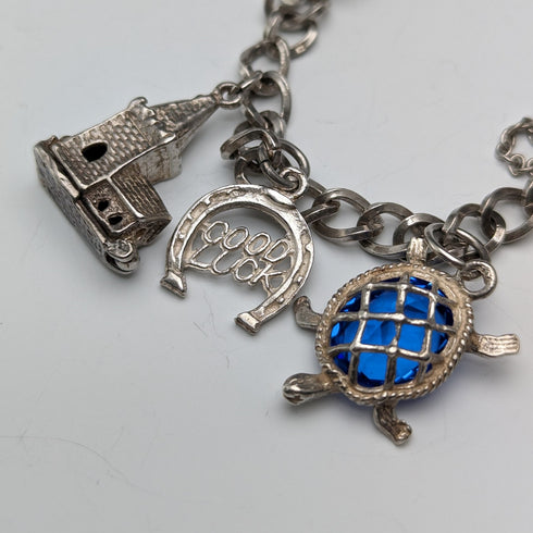 1973年 英国ヴィンテージ 純銀製 チャームブレスレット 32g