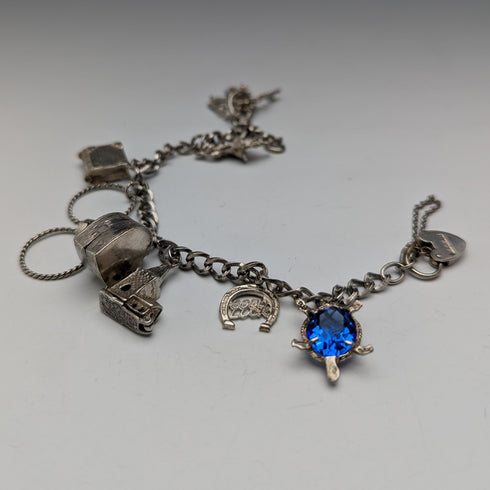 1973年 英国ヴィンテージ 純銀製 チャームブレスレット 32g