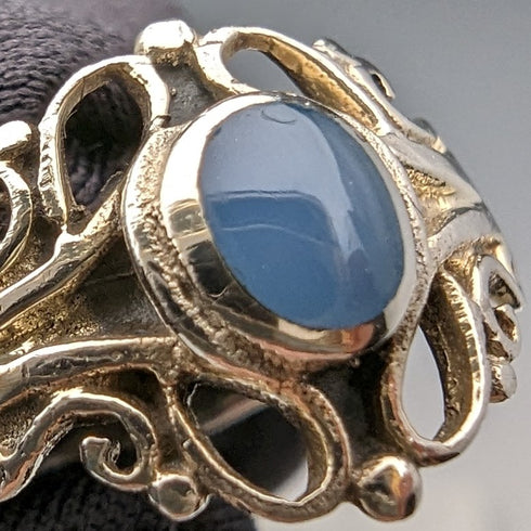 英国ヴィンテージジュエリー ブルーストーン 純銀リング(9.5号)指輪