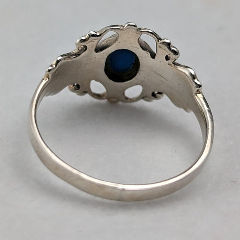 英国ヴィンテージジュエリー ブルーストーン 純銀リング(9.5号)指輪