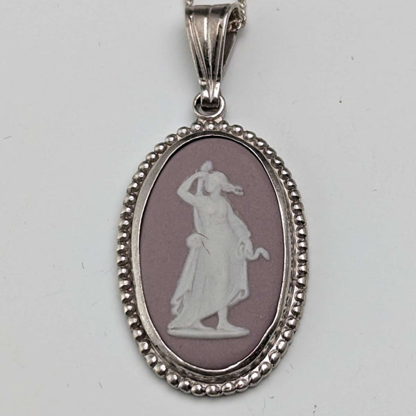 British Vintage Wedgwood Sterling Silver & Lilac Jasper Pendant Necklace