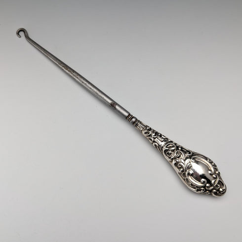 1907 British Antique Sterling Silver Handle Large Button Hook 24cm