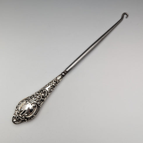 1907 British Antique Sterling Silver Handle Large Button Hook 24cm