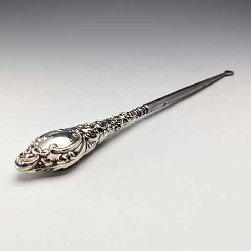 1907 British Antique Sterling Silver Handle Large Button Hook 24cm