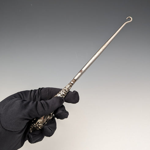 1907 British Antique Sterling Silver Handle Large Button Hook 24cm