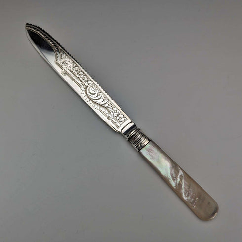 1925 British Antique White Pearl Handle Bread Knife Boxed John Batt