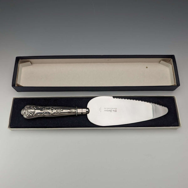 1992 British Vintage Sterling Silver Handle Cake Slicer Boxed Harrison Brothers