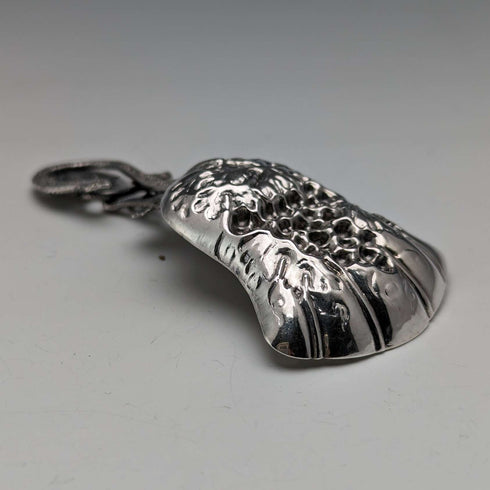 1880 British Antique Sterling Silver Tea Caddy Spoon with Grape Decoration