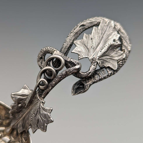 1880 British Antique Sterling Silver Tea Caddy Spoon with Grape Decoration