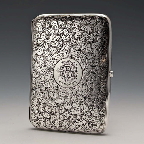 1897 British Antique Sterling Silver Double Door Card Case 122g Deakin and Francis