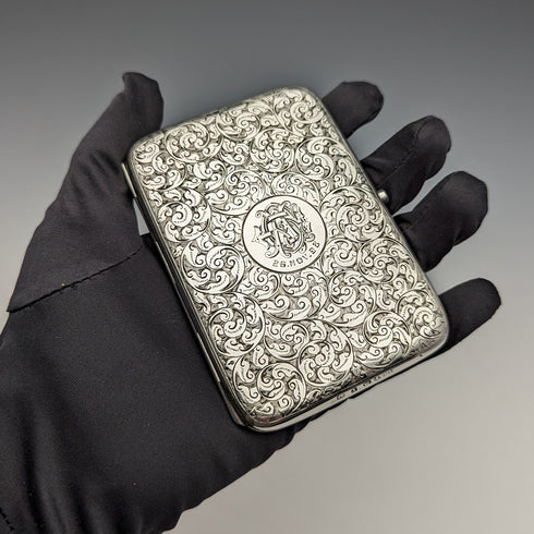 1897 British Antique Sterling Silver Double Door Card Case 122g Deakin and Francis