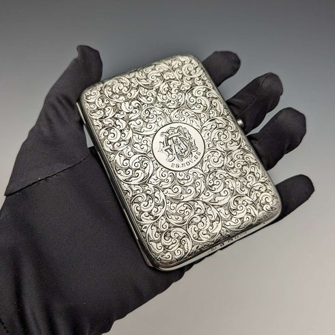 1897 British Antique Sterling Silver Double Door Card Case 122g Deakin and Francis