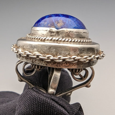 19世紀後半 英国アンティーク 純銀製アルバートチェーン 61g ラピスラズリフォブ