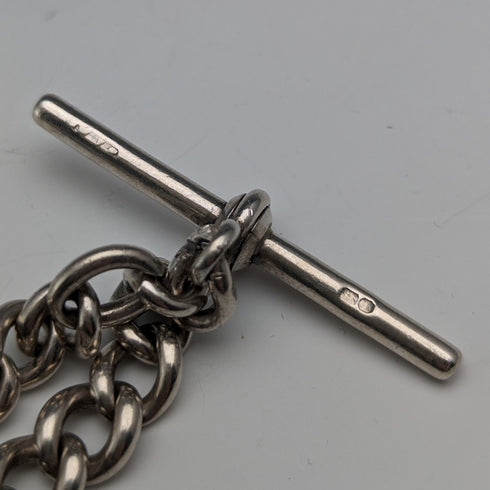 19世紀後半 英国アンティーク 純銀製アルバートチェーン 61g ラピスラズリフォブ