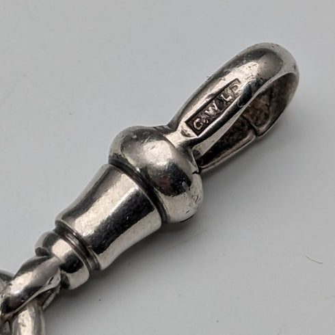 19世紀後半 英国アンティーク 純銀製アルバートチェーン 61g ラピスラズリフォブ