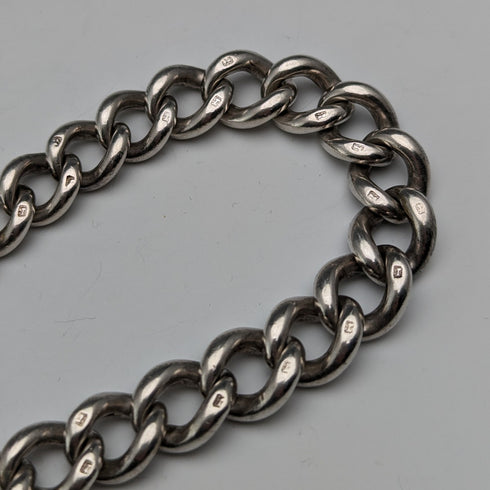 19世紀後半 英国アンティーク 純銀製アルバートチェーン 61g ラピスラズリフォブ