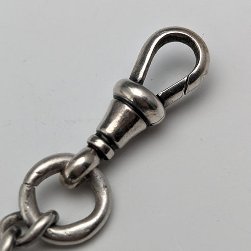 Circa 1900 British Antique Sterling Silver Albert Chain 35g 2 Color Rotating Fob