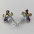 British Vintage Jewelry Diamond & Multi-Stone Flower Sterling Silver Earrings