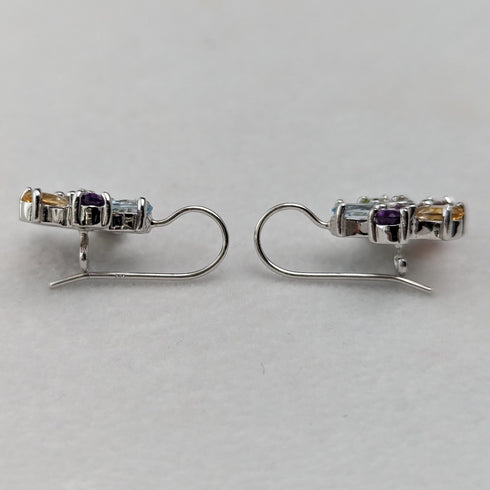 英国ヴィンテージジュエリー ダイヤモンド&マルチストーンフラワー 純銀ピアス