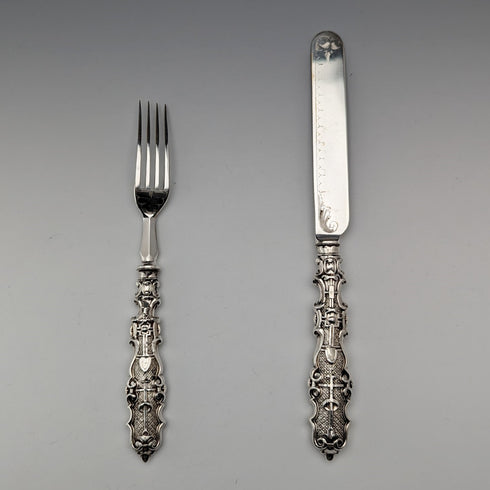 1860年頃 英国アンティーク 純銀ハンドル デザートカトラリー ペア