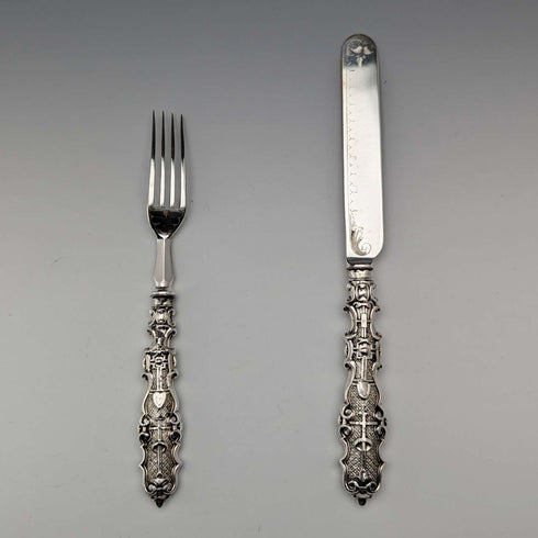 約 1860 年英國古董純銀手柄甜點餐具一對