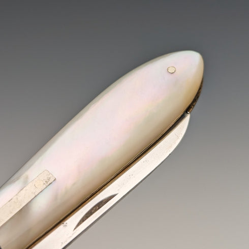 1913 British Antique White Pearl Handle Sterling Silver Blade Penknife Joseph Rodgers