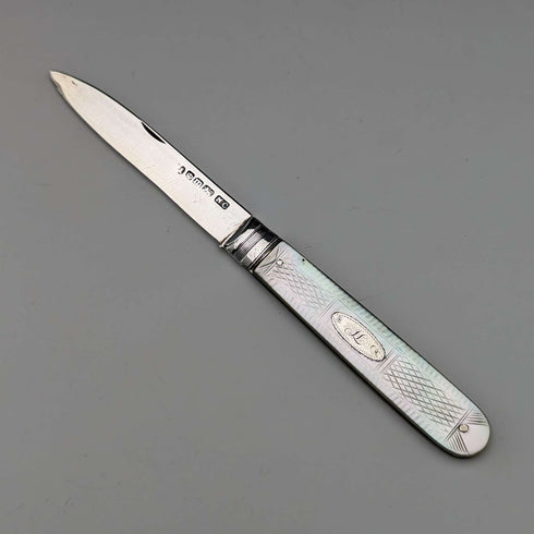 1834 British Antique White Pearl Handle Sterling Silver Blade Penknife Nathaniel Creswick