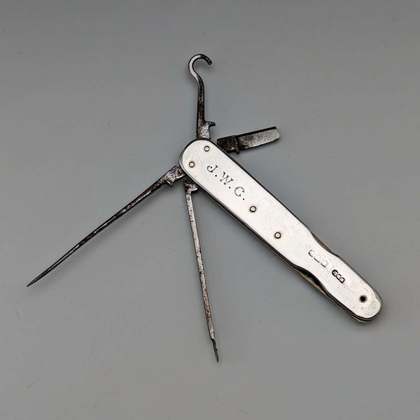 1923 British Vintage Sterling Silver Handle Multi Tool Needham Brothers