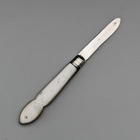 1912 British Antique White Pearl Handle Sterling Silver Blade Penknife William Needham
