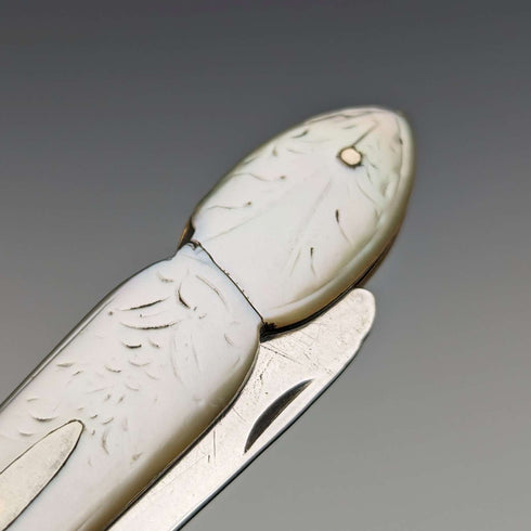 1912 British Antique White Pearl Handle Sterling Silver Blade Penknife William Needham