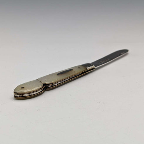 1912 British Antique White Pearl Handle Sterling Silver Blade Penknife William Needham