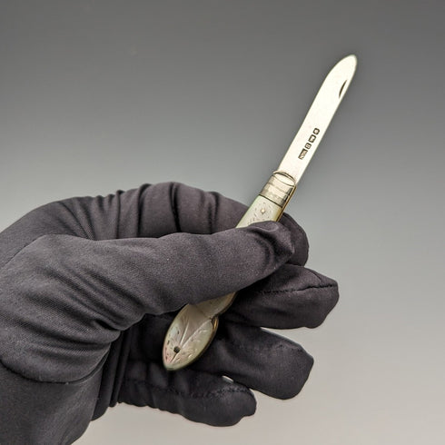 1912 British Antique White Pearl Handle Sterling Silver Blade Penknife William Needham