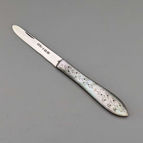 1884 British Antique White Pearl Handle Sterling Silver Blade Penknife Hilliard and Thomason
